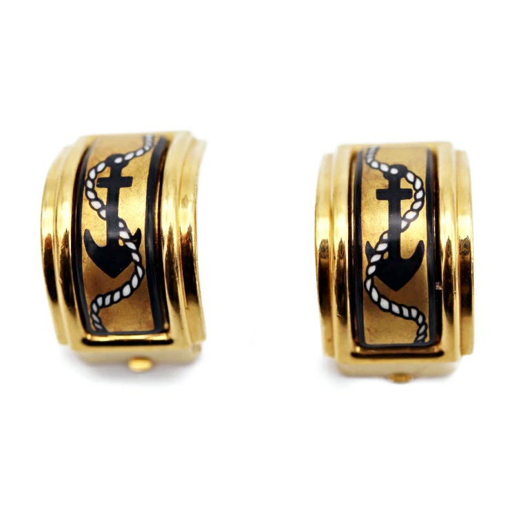 【エントリーでポイント10倍！4/9~】HERMES エルメス エマイユ イヤリング ブラック ゴールド レディース アクセサリー 小物【本物保証】【中古】