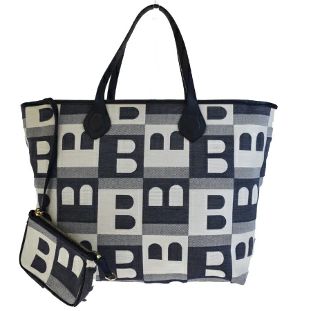 【中古】 美品 バリー BALLY トートバッグ ショルダーバッグ ブルー キャンバス レザー ポーチ付き 60BE297