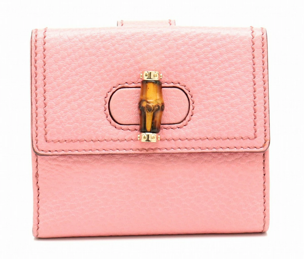 【財布】GUCCI グッチ バンブー Wホック 2つ折財布 レザー ピンク ゴールド金具 138035 0416 【中古】【s】