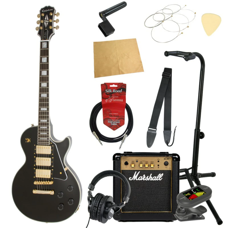 エピフォンから始める！大人の入門セット Epiphone Les Paul Black Beauty 3 EB エレキギター Marshallアンプ付 11点セット
