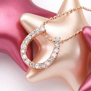 オーダー作成品 45cmスライドネック！ ピンクゴールド(K18PG)＆ダイヤモンド0.2ct ホースシュー馬蹄（Horseshoe）モチーフ ペンダントネックレス（プチネックレス） 【送料無料】 10P03Dec16