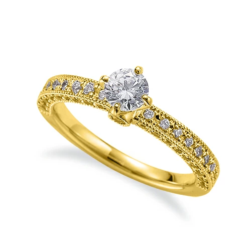 指輪 18金 イエローゴールド 天然石 三面メレの豪華なサイド一文字リング 主石の直径約4.4mm 四本爪留め｜K18YG 18k 貴金属 ジュエリー レディース メンズ