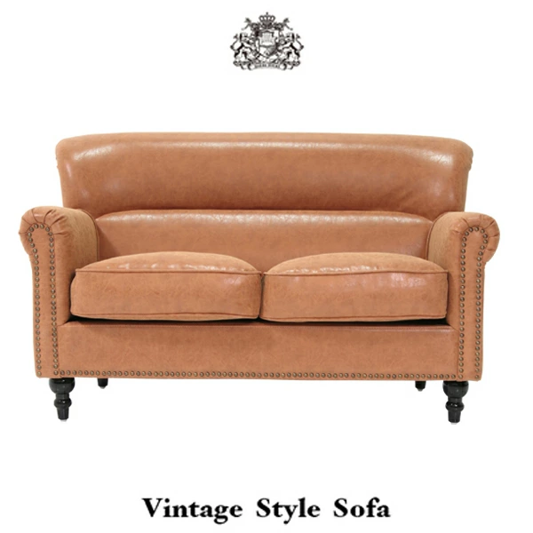 ヴィンセントシリーズヴィンテージ レザー調 ファブリック コンパクト ラブソファ【2人掛け】VN2P39K：ソファ専門店 ロイヤルソファズ