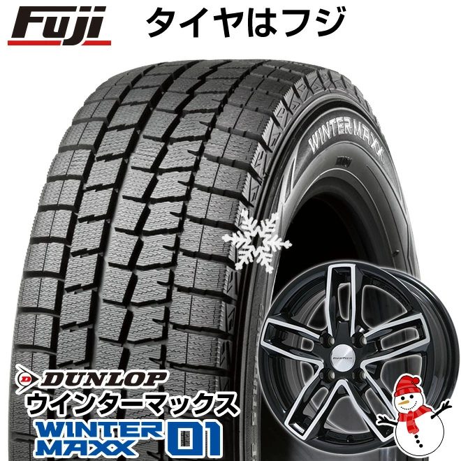 【送料無料 フィアット500】 DUNLOP ダンロップ ウィンターMAXX 01 WM01 185/55R15 15インチ スタッドレスタイヤ ホイール4本セット 輸入車 EUROTECH ガヤ5(ブラックポリッシュ) 6J 6.00-15 フジコーポレーション
