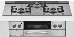 リンナイ｜ビルトインコンロ｜ベイズシリーズ｜ガラストップ｜無水両面焼グリル｜３V乾電池電源｜トップカラー:フロストシルバー｜RHS71W25L10RSTW｜天板幅75ｃｍ