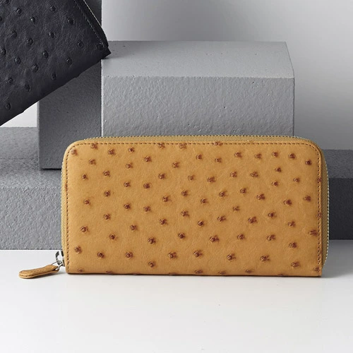 オーストリッチラウンドファスナー長財布 イエロー 雑貨 ホビー インテリア 雑貨 雑貨品【送料無料】