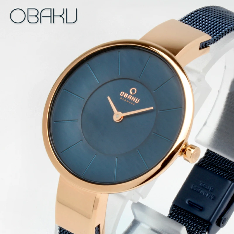 オバク OBAKU SOL 32mm OCEAN ネイビー/ローズゴールド/ネイビーメッシュベルト レディース 腕時計 ブランド V149LXVLML 【あす楽】