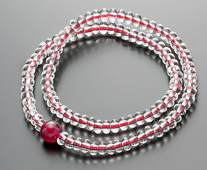 【10％割引クーポン配布中】 腕輪数珠 108玉 数珠 水晶みかん玉 ルビー仕立 2重巻き 桐箱入