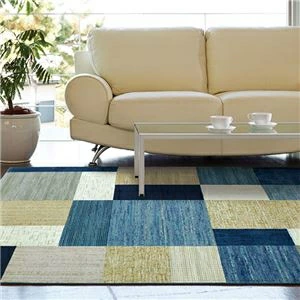 その他 ベルギー製ウィルトンラグマット/絨毯 【長方形/約200×250cm ブルー】 ヒートセット加工 『スタイリッシュブロック』 ds-1897874