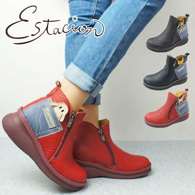 【送料無料】(一部地域除く）エスタシオン Estacion レディース ショートブーツ 本革 F3039